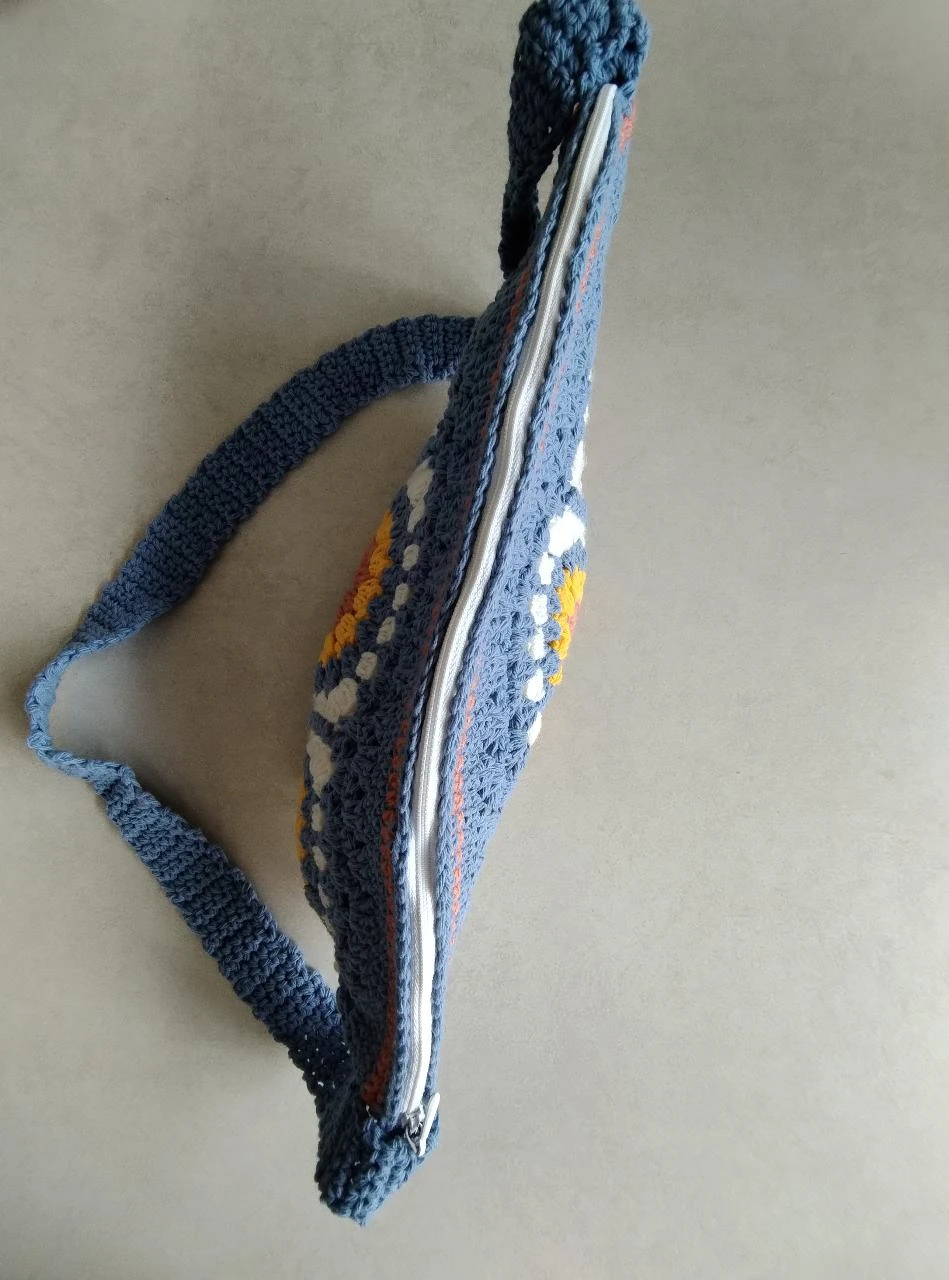 Sac à bandoulière fait main banane tas rétro bleu jaune – photo 5